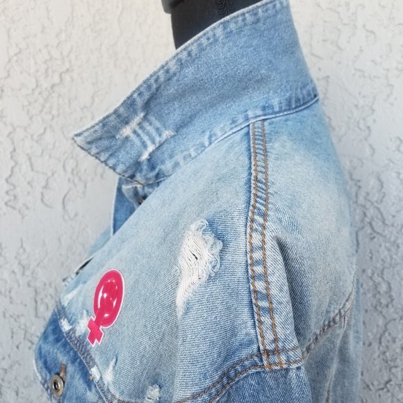 FAshion Nova LGBTQ distressed denim jacket - Picture 12 of 13